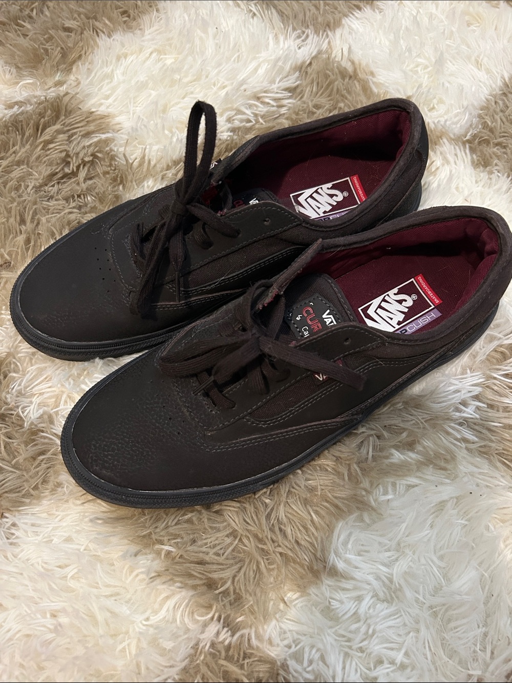 Vans Black Low-Top Sneakers with Burgundy Lining